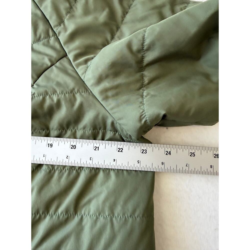 LL Bean Olive Green Collarless Short Sleeve Puffer Button Front Jacket XL Reg - Picture 8 of 11